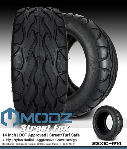 MODZ® 14x10" Assassin Black with Ball Mill Golf Cart Wheels and MODZ® Street Fox (23x10-14) Golf Cart Radial Tires Combo - Set of 4 in Saudi Arabia