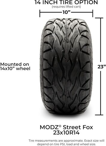 MODZ® 14x10" Assassin Black with Ball Mill Golf Cart Wheels and MODZ® Street Fox (23x10-14) Golf Cart Radial Tires Combo - Set of 4 in Saudi Arabia