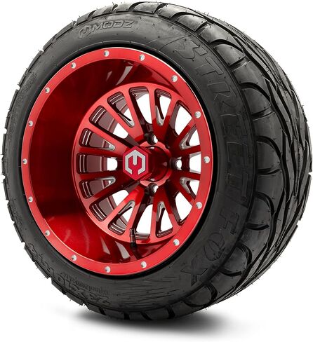 MODZ® 14x10" Assassin Black with Ball Mill Golf Cart Wheels and MODZ® Street Fox (23x10-14) Golf Cart Radial Tires Combo - Set of 4 in Saudi Arabia