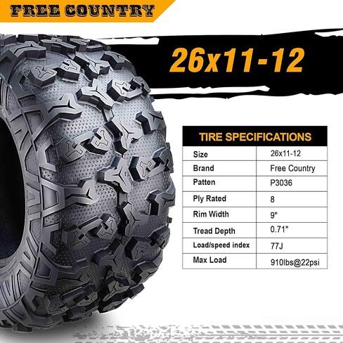 Free Country (2) Premium 8PR ATV/UTV Tires 26x11x12 fit 17-20 RANGER 1000 XP/CREW in Kuwait