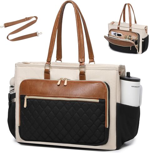 حقيبة كمبيوتر محمول للنساء للعمل، حقيبة يد مدرسية متعددة الجيوب مع حامل أكواب، محفظة كمبيوتر 17.3 بوصة للمكتب والسفر in Kuwait