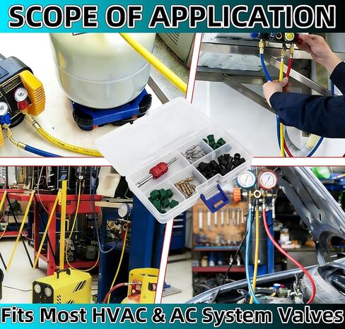 طقم إصلاح مكيف الهواء 71 قطعة، مجموعة حشية خرطوم التدفئة والتهوية وتكييف الهواء ومجموعة أختام خرطوم التدفئة والتهوية وتكييف الهواء، مع أداة إزالة الصمام الأساسية - 50 سدادة مطاطية، 10 صمامات، 10 قلوب صمامات لنظام التيار المتردد للسيارات in Kuwait