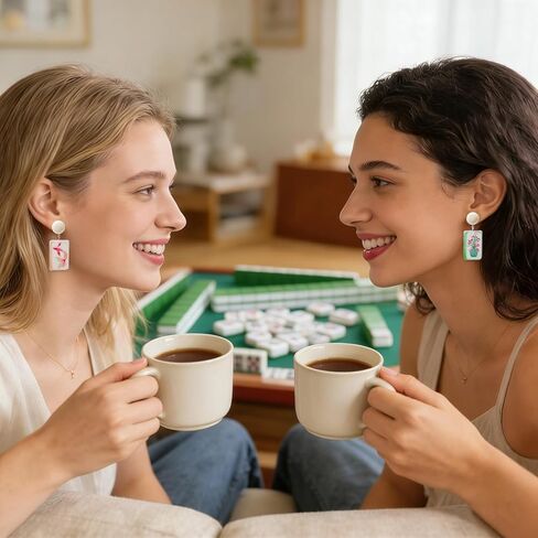 20 جهاز كمبيوتر شخصى أقراط جونغ 10 مجموعة النساء مضحك الاكريليك بلاط جونغ تتدلى الأقراط الإبداعية هندسية مجوهرات محظوظ ماه جونغ هدايا للنساء الصداقة الملحقات in Kuwait