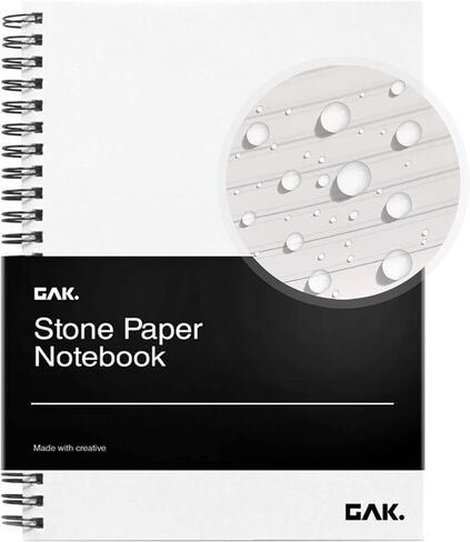 GAK. Stone Paper Waterproof Spiral Notebook, 7.20"x10.11", 50 sheets, Durable Notebook, Eco-Friendly Mineral Stone Paper Notebook, Waterproof Notepad, Ruled, White in Saudi Arabia