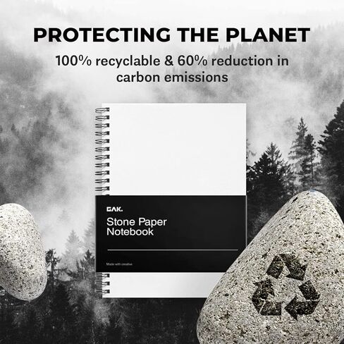 GAK. Stone Paper Waterproof Spiral Notebook, 7.20"x10.11", 50 sheets, Durable Notebook, Eco-Friendly Mineral Stone Paper Notebook, Waterproof Notepad, Ruled, White in Saudi Arabia