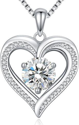 Moissanite Heart Necklaces for Women, 1-3 Carat Moissanite 925 Sterling Silver Necklace, Anniversary Present for Women, Birthday Gifts for Wife, Jewelry Gifts for Wife, Mom, Girlfriend in Saudi Arabia