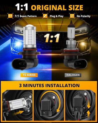 مصابيح ضباب Auxbeam H10 9145 9140 LED، لمبة SMD عالية الطاقة 50 وات 3020 SMD، لمبة ضباب بديلة صغيرة الحجم 1:1، إضاءة كاملة 360 درجة 10000 كلفن أزرق، تشغيل وتوصيل، حزمة من 2 in Saudi Arabia