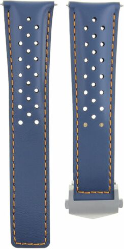 Ewatchparts Leather Watch Strap 20mm Compatible With Tag Heuer Carrera CV2010 Calibre Blue With Orange Stitching Perforated in Saudi Arabia