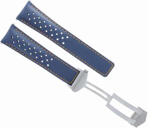 Ewatchparts Leather Watch Strap 20mm Compatible With Tag Heuer Carrera CV2010 Calibre Blue With Orange Stitching Perforated in Saudi Arabia