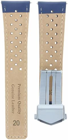 Ewatchparts Leather Watch Strap 20mm Compatible With Tag Heuer Carrera CV2010 Calibre Blue With Orange Stitching Perforated in Saudi Arabia