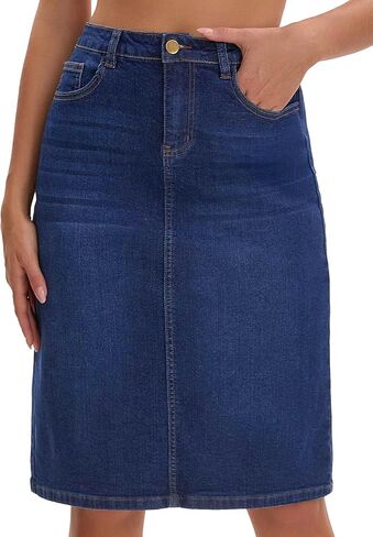 Women's Jean Skirt High Waist Back Slit Stretch Below Knee Length Denim Skirts in Saudi Arabia