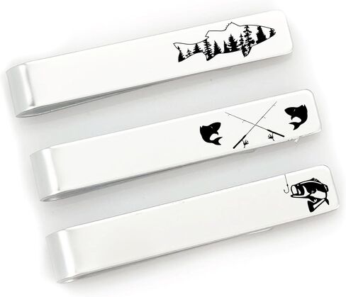 Outdoors Dad Tie Clip Set of 3 – Papa Bear, Mountains & Fish Designs – Rugged Stainless Steel Silver Tie Bars for Men – Nature Tie Clips for Fisherman, Father’s Day Gift FBA-MOUNTAINS-3-TIE in Saudi Arabia