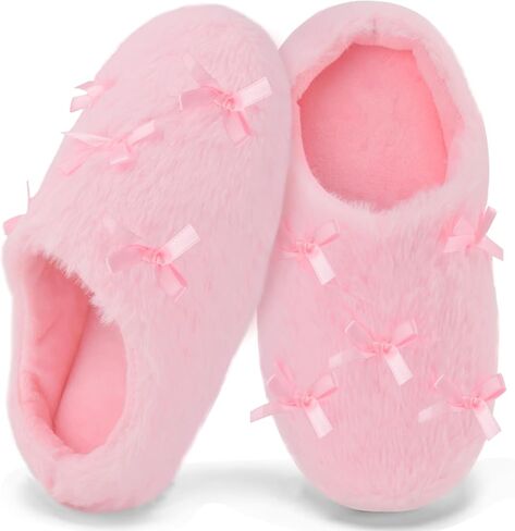 Girls Plush House Slippers, Winter Non-Slip Warm House Shoes, Kids Soft Memory Foam Bows Slippers for Bedroom Indoor Outdoor in Saudi Arabia