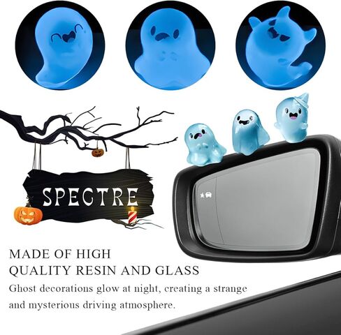 7PCS Luminous Ghost Car Decor, Cute Resin Halloween Mini Ghost Figure Auto Dashboard Ornament with Glue Dots, Funny Ghost Rear View Mirror Adornments for Car Home Office Desk in Saudi Arabia