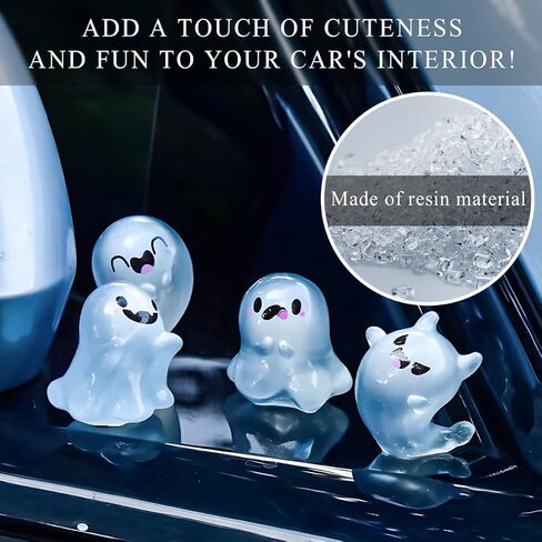 7PCS Luminous Ghost Car Decor, Cute Resin Halloween Mini Ghost Figure Auto Dashboard Ornament with Glue Dots, Funny Ghost Rear View Mirror Adornments for Car Home Office Desk in Saudi Arabia