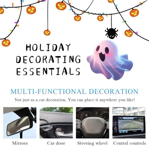 7PCS Luminous Ghost Car Decor, Cute Resin Halloween Mini Ghost Figure Auto Dashboard Ornament with Glue Dots, Funny Ghost Rear View Mirror Adornments for Car Home Office Desk in Saudi Arabia