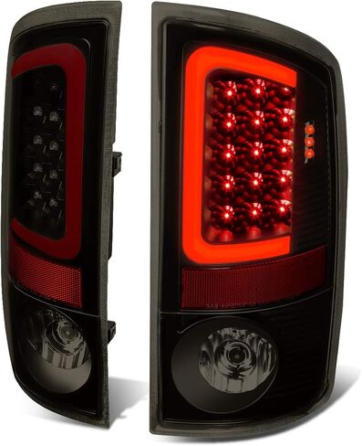 Auto Dynasty LED Tail Light Compatible with 2007-2009 Dodge Ram 1500 2500 3500, Reverse Brake Lamp with Red 3D LED C-Tube Bar, Driver and Passenger Side, Black Housing Smoked Lens in Saudi Arabia