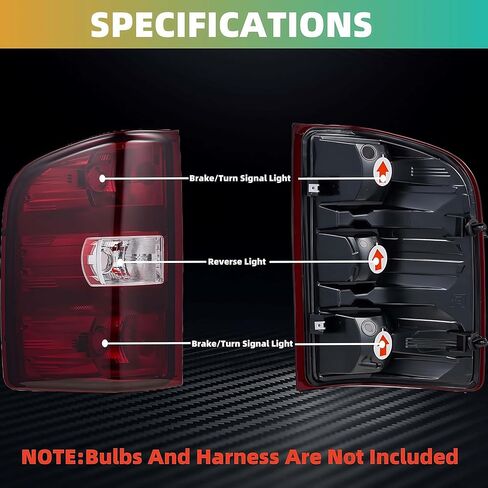 Tail Lights compatible with 2007-2014 Chevy Silverado 1500 2500HD 3500HD(2007 New Body Style only), 2007-2013 GMC Sierra 3500HD;1 Pair(Left+Right), (Dark Red With Bulbs) in Saudi Arabia