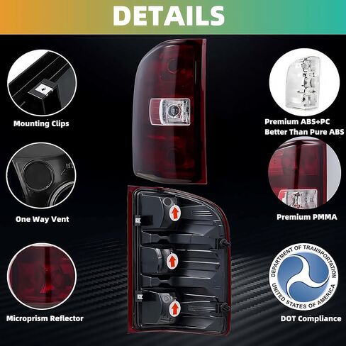 Tail Lights compatible with 2007-2014 Chevy Silverado 1500 2500HD 3500HD(2007 New Body Style only), 2007-2013 GMC Sierra 3500HD;1 Pair(Left+Right), (Dark Red With Bulbs) in Saudi Arabia