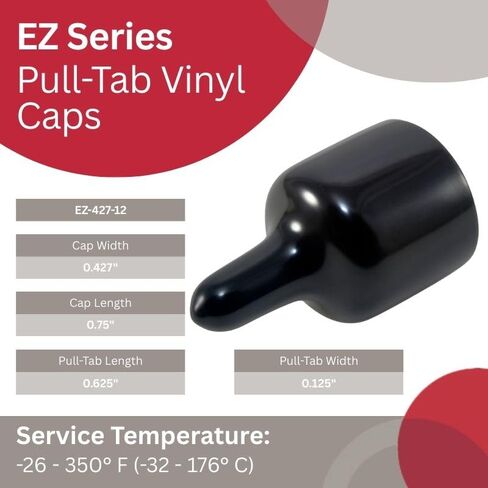 Caplugs 99390367 Plastic EZ Pull Tab Cap EZ-427-12, VINYL, Cap ID .427" Length .125", Black (Pack of 120) in Saudi Arabia