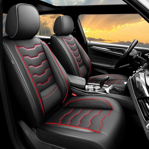 Fit CX-3 Car Seat Covers Compatible with Mazda CX-3 2015-2021 - （2 Front Seat） Premium Leather， Waterproof Breathable，All-Weather Seat Cushion Protecto & Airbag Compatible (Red Line Black) in Saudi Arabia