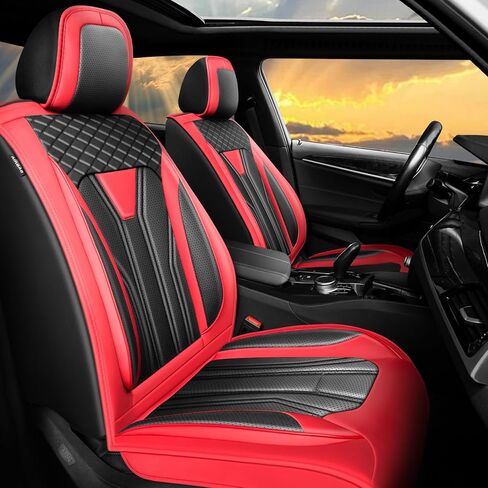 Fit CX-3 Car Seat Covers Compatible with Mazda CX-3 2015-2021 - （2 Front Seat） Premium Leather， Waterproof Breathable，All-Weather Seat Cushion Protecto & Airbag Compatible (Red Line Black) in Saudi Arabia