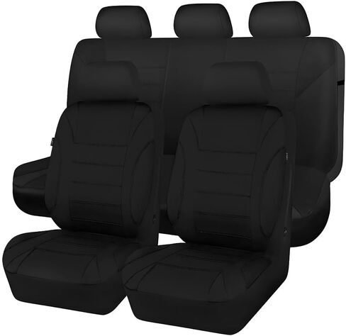 Car Seat Cover Full Set, Soft Breathable Anti-Slip Front and Rear Split Bench, Airbag Compatible, Comfortable Automotive Interior Seat Protector, Universal Fit (Black) in Saudi Arabia
