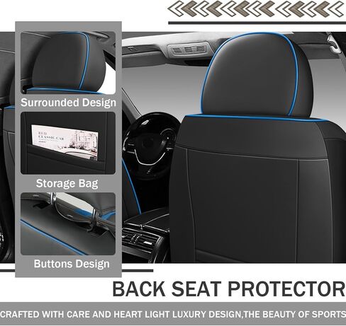 لأغطية مقاعد السيارة Hyundai Kona 2018-2024، غطاء مقعد من الجلد الصناعي الفاخر | محرك رياضي مقاوم للماء وجيد التهوية، أغطية مقاعد أنيقة وسهلة التركيب (مقعدان قياسيان/أسود - أزرق) in Kuwait