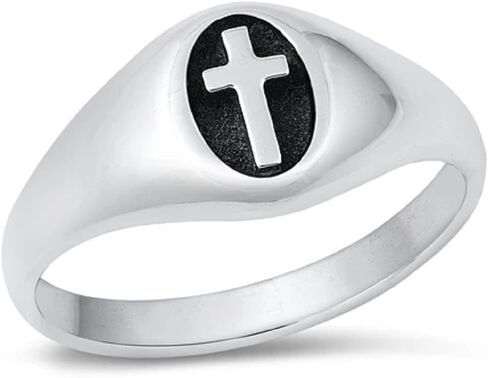 CloseoutWarehouse 925 Sterling Silver Oval Cross Signet Ring in Saudi Arabia