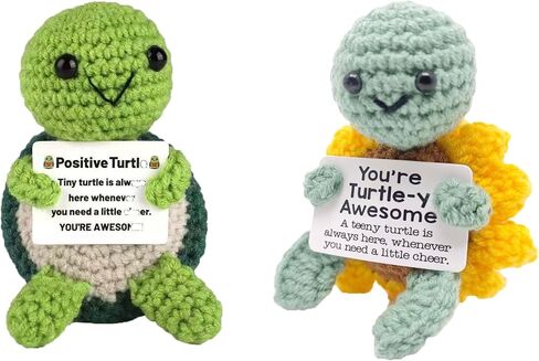 Positive Crochet Turtle Gift Set – Positive Affirmation Plushies for Mom, Her, Him – Unique Spring Gift for Easter & Mother's Day – Cute Inspirational Office Desk Decor in Saudi Arabia