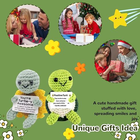 Positive Crochet Turtle Gift Set – Positive Affirmation Plushies for Mom, Her, Him – Unique Spring Gift for Easter & Mother's Day – Cute Inspirational Office Desk Decor in Saudi Arabia