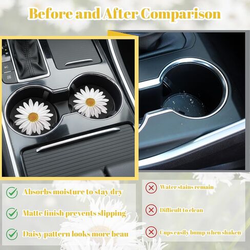 4Pcs Daisy Car Coasters for Cup Holders, Universal Non-Slip Absorbent Cup Holders, Cute Ceramic Drink Cup Car Holder Coasters, Car Interior Accessories for Women Men in Saudi Arabia