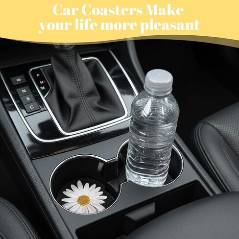 4Pcs Daisy Car Coasters for Cup Holders, Universal Non-Slip Absorbent Cup Holders, Cute Ceramic Drink Cup Car Holder Coasters, Car Interior Accessories for Women Men in Saudi Arabia