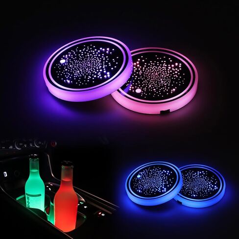 قطعتان من أضواء حامل أكواب السيارة LED، [سماء مرصعة بالنجوم بـ 7 ألوان] قواعد أكواب مضيئة مع 4 أوضاع وقابلة لإعادة الشحن عبر USB، إضاءة ليلية داخلية للسيارة in Saudi Arabia
