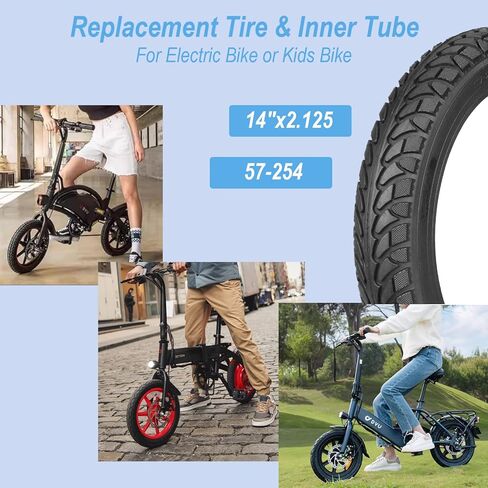 Heavy-Duty 14x2.125 Tire and Tube Set - 14 Inch 57-254 E-Bike Tire Tube with Angled Valve Stem for Replacement Electric Scooters and E-Bike Tires 1 Set in Kuwait