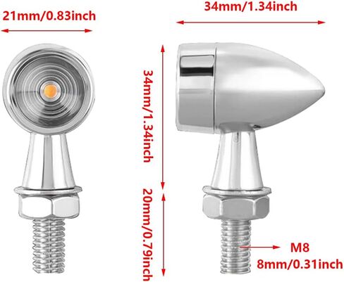 8mm/0.3" 12V Motorcycle LED Turn Signal Light Bullet Motorcycle Metal Vintage LED Small Turn Signal Street Car Dirt Bike Mini Turn Signals Signal Indicator Signal Light in Saudi Arabia