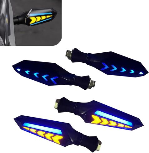 4 PCS LED Motorcycle Flowing Turn Signal Lights, Arrow Shape Turn Signals with Blue Daytime Running Light & Yellow Dynamic Blinker, Universal for Motorcycle Scooter ATV in Saudi Arabia