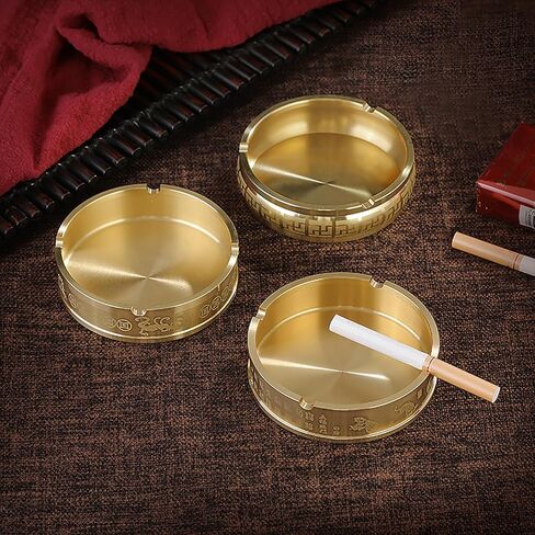 Portable Ashtray Round Brass Tabletop Holder Office Household Metal Indoor Large Ashtrays Simple Living Room Ashtray For Outdoor in Saudi Arabia