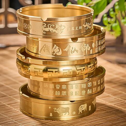 Portable Ashtray Round Brass Tabletop Holder Office Household Metal Indoor Large Ashtrays Simple Living Room Ashtray For Outdoor in Saudi Arabia