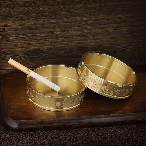 Portable Ashtray Round Brass Tabletop Holder Office Household Metal Indoor Large Ashtrays Simple Living Room Ashtray For Outdoor in Saudi Arabia