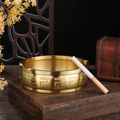 Portable Ashtray Round Brass Tabletop Holder Office Household Metal Indoor Large Ashtrays Simple Living Room Ashtray For Outdoor in Saudi Arabia
