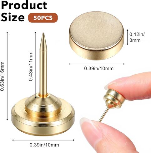 50 Set Magnetic Push Pins, Flat Push Pin, Magnetic Thumb Tacks for Wall Bulletin Board Poster and Photo Hangers (Gold) in Saudi Arabia