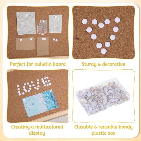 300pcs White Decorative Flat Push Pin Plastic Round Head Thumb Tacks Drawing Pins with Storage Box Thumbtack for Wall Map Cork Board Office School (White, 3/8 Inch) in Saudi Arabia
