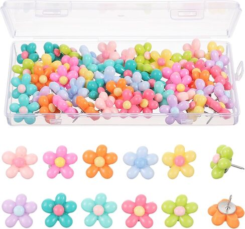 50Pcs Flower Push Pins, Cute Flower Thumb Tacks, Colorful Decorative Push Pins for Corkboard Bulletin Board Hanging Posters Wall Office Home and Classroom Organization in Saudi Arabia