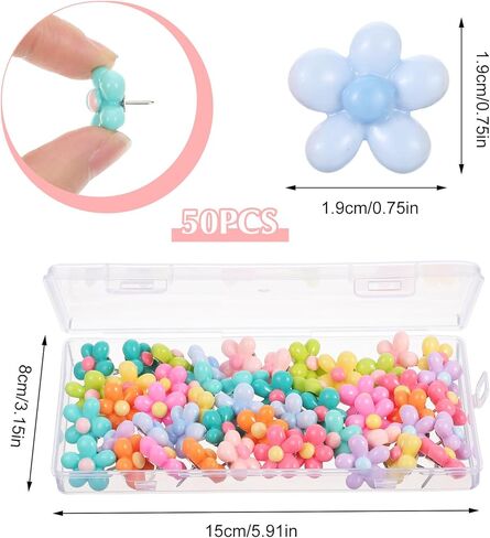50Pcs Flower Push Pins, Cute Flower Thumb Tacks, Colorful Decorative Push Pins for Corkboard Bulletin Board Hanging Posters Wall Office Home and Classroom Organization in Saudi Arabia
