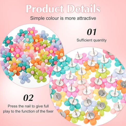 50Pcs Flower Push Pins, Cute Flower Thumb Tacks, Colorful Decorative Push Pins for Corkboard Bulletin Board Hanging Posters Wall Office Home and Classroom Organization in Saudi Arabia