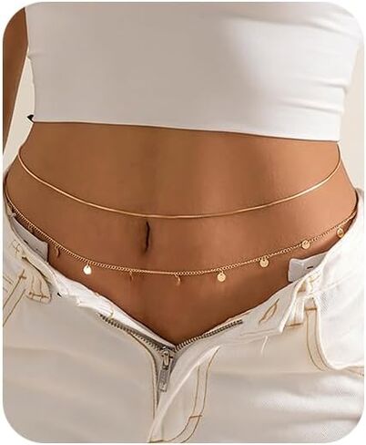 Waist Chain for Women Minimalist Layered Link Belly Shiny Round Pendant Waist Chain in Saudi Arabia