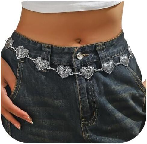 Vintage Heart Waist Chain Belt,Summer Beach Waist Body Chain,Adjustable Metal Link Belly Belt for Women Country Outfit in Saudi Arabia