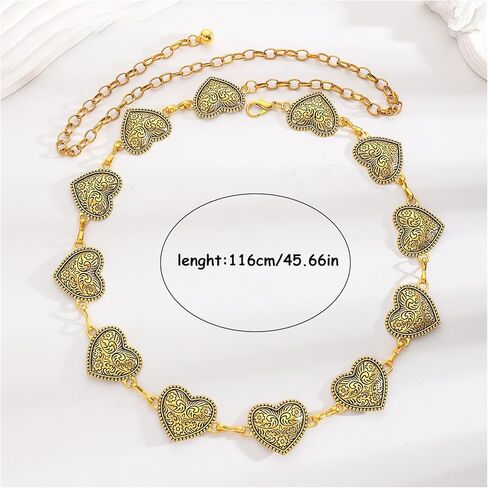 Vintage Heart Waist Chain Belt,Summer Beach Waist Body Chain,Adjustable Metal Link Belly Belt for Women Country Outfit in Saudi Arabia