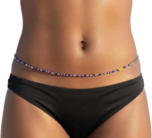Glass Waist Beads, Multicolor with Clusters of Diamond Shaped Accents, 45-Inch Traditional Tie-On Style in Saudi Arabia